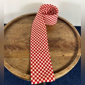 Vintage Cavalier Of Louisville Red Checkered Square Skinny Tie Retro Rockabilly